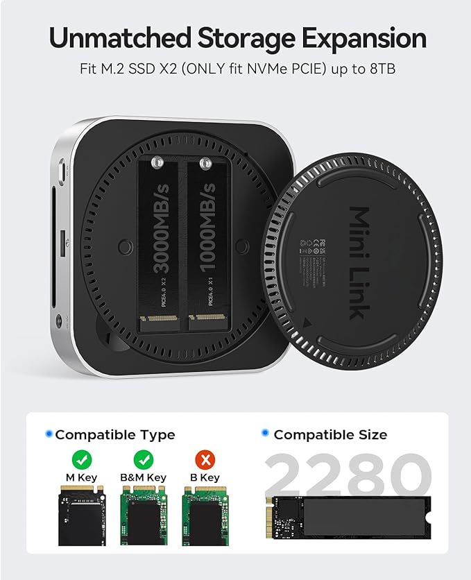 ORICO MiniLink 40Gbps Mac mini M4 Dock 7-in-1 USB 4 Docking Station with Dual NVMe M.2 SSD Slots 10Gbps USB-A Expansion Ports SD/TF 4.0 Card Readers for Mac mini-M47P