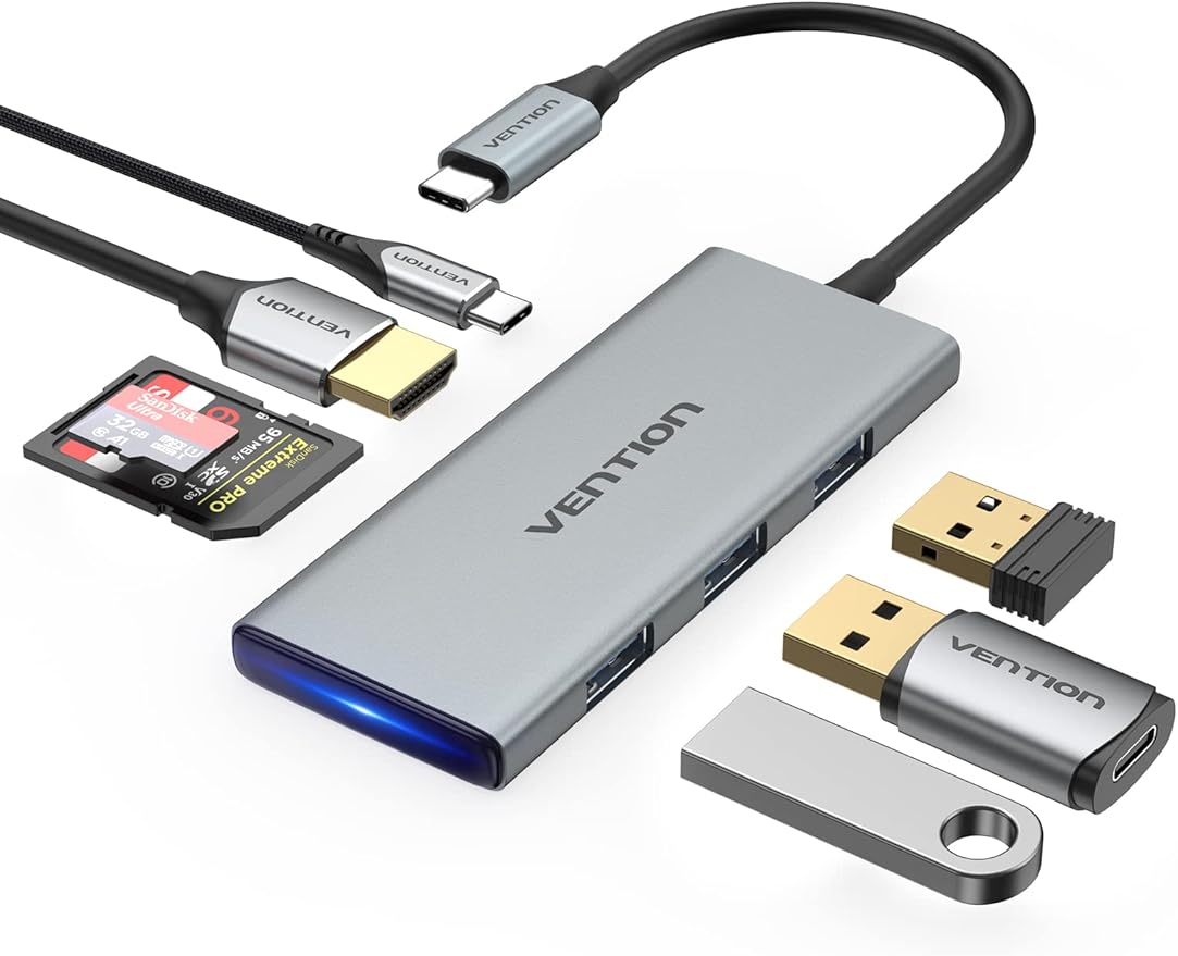 VENTION USB C Hub for MacBook Pro 7 in 1 USB C Multiport Adapter with 4k HDMI 100W PD USB 3.0 Ports SD/TF USB C Dock Compatible with MacBook Air/Pro iPad Pro Surface Dell XPS and More