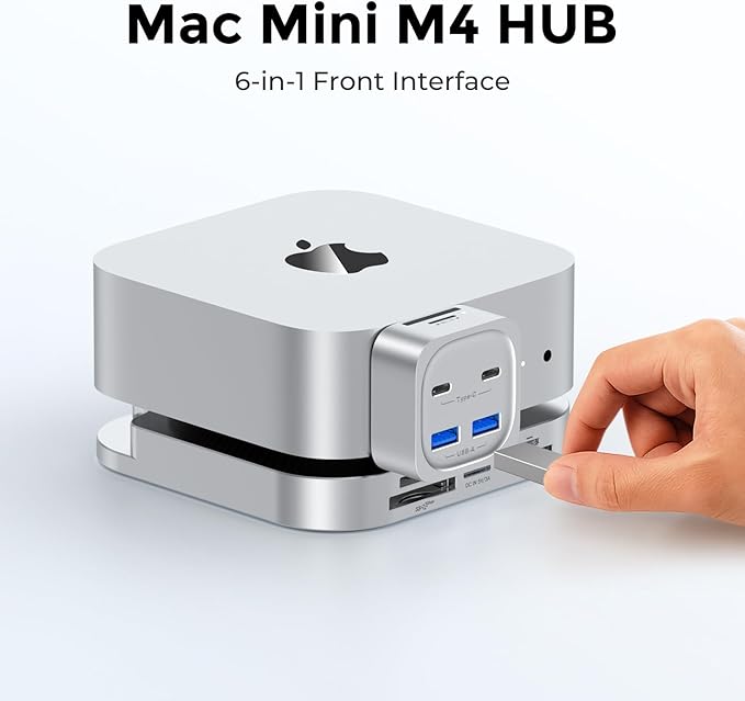 Mac mini M4 Hub 6-in-1 Front-Access Docking Station Mac mini M4 Accessories with 4× USB3.2 10Gbps (USB-C &amp USB-A) SD/TF 3.0 Card Reader Space-Saving Splitter for Creators &amp Professionals