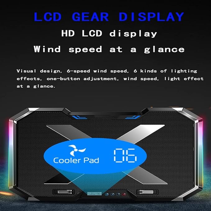 Gaming Laptop Cooler Six Fan Led Screen Two Port RGB Lighting Cooling Pad Notebook Stand for 12-17 Inch