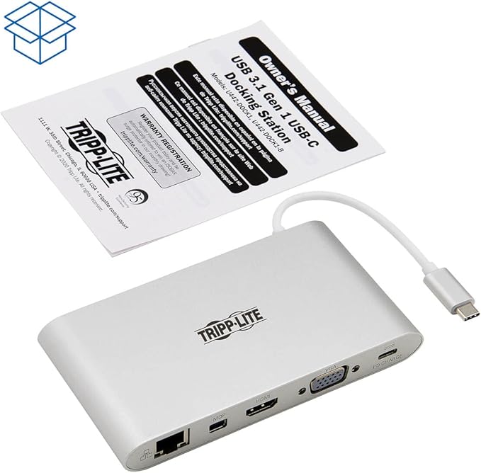 Tripp Lite USB-C Docking Station for Dual Monitors 4K @ 30 Hz HDMI Mini DisplayPort mDP VGA Gigabit Ethernet Memory Card 3.5mm Audio 100W USB-C PD Charging 3-Year Warranty (U442-DOCK1)