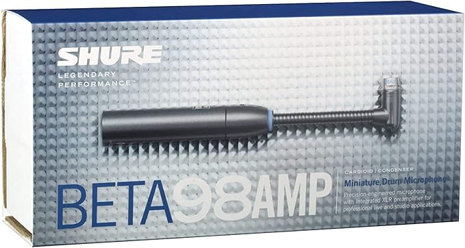 Shure BETA 98AMP/C Drum Microphone - Miniature Cardioid Condenser with Flexible Gooseneck Integrated XLR Preamplifier A75M Microphone Mount Snap-Fit Windscreen - Ideal for Snares and Toms