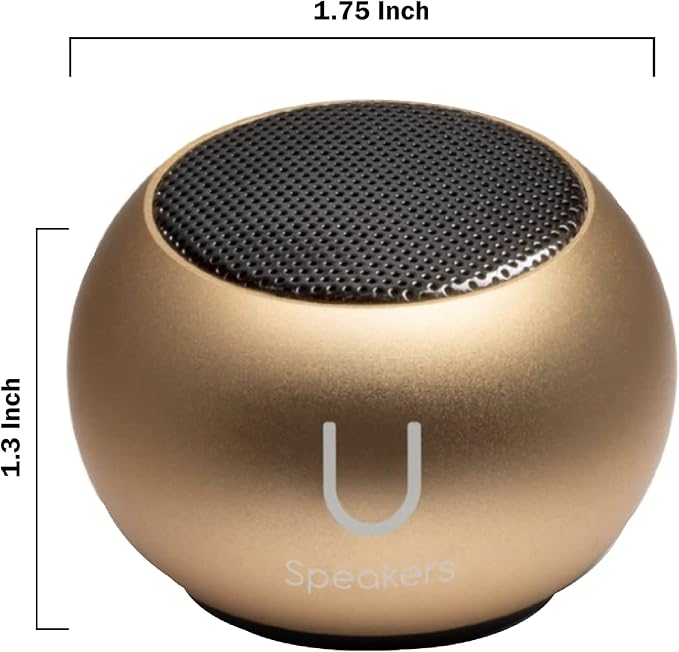 Fashionit U Speakers Mini Bluetooth Computer Speaker 2-Pack Bundle with Matching Speaker Built-in Mic &amp Selfie Remote Control for Workspace Desktop Laptop Mobile Tablet PC - Gold