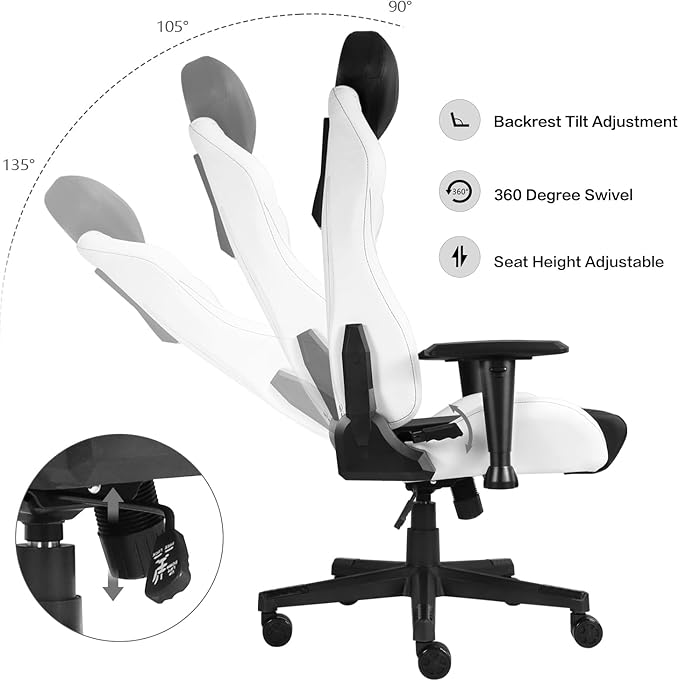 Modern-Depo Ergonomic Gaming Chairs for Adults with High-Density Memory Foam | Swivel Comfortable Office Chair Big and Tall Video Game Chair High Back Computer Chair for Home Office Black White