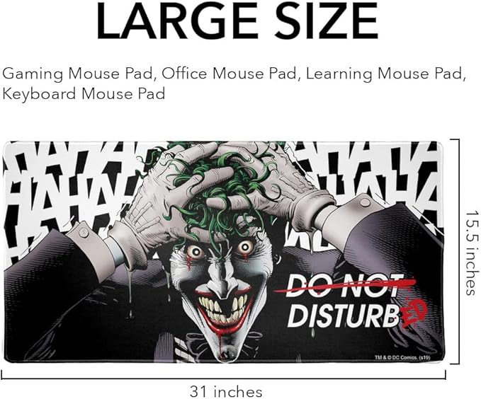 Batman Disturbed Joker Large Gaming Mouse Pad Desk Mat with Stitched Edges Non-Slip Base for Gamer Home and Office 31.5 x 15.7