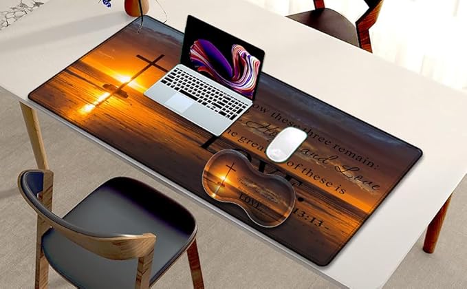 TCG Gaming Pad + Wrist Pad Set MTG Play Mat Office Mouse Pad 24 x 14 Table Mat Edge Stitched Non-Slip Base - Christian Cross