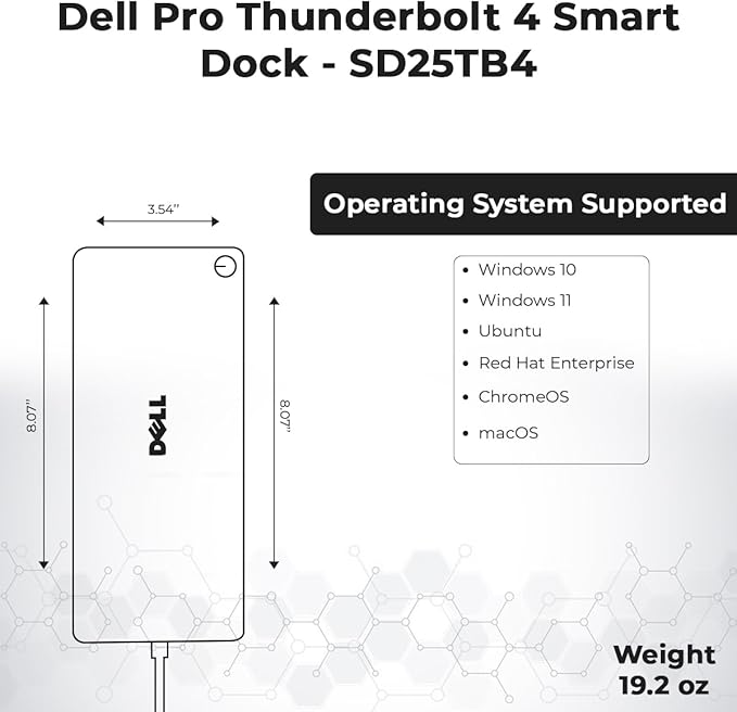 Dell SD25TB4 Pro Thunderbolt 4 Smart Dock - Supports 8k Display 3 Years Warranty with 180W Adapter HDMI DisplayPort Thunderbolt Cable Cloth - USB C Docking Station Hub with Accessories