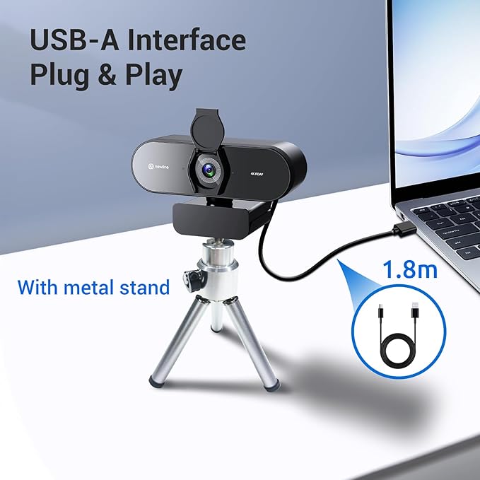 N newline 4K Webcam for PC with Tripod PDAF Autofocus 1080P@60FPS 79° FOV Low Distortion 2 Noise Reduction Mics Privacy Cover Plug&ampPlay PC Camera for Skype Teams Zoom NewEye 62 Kit