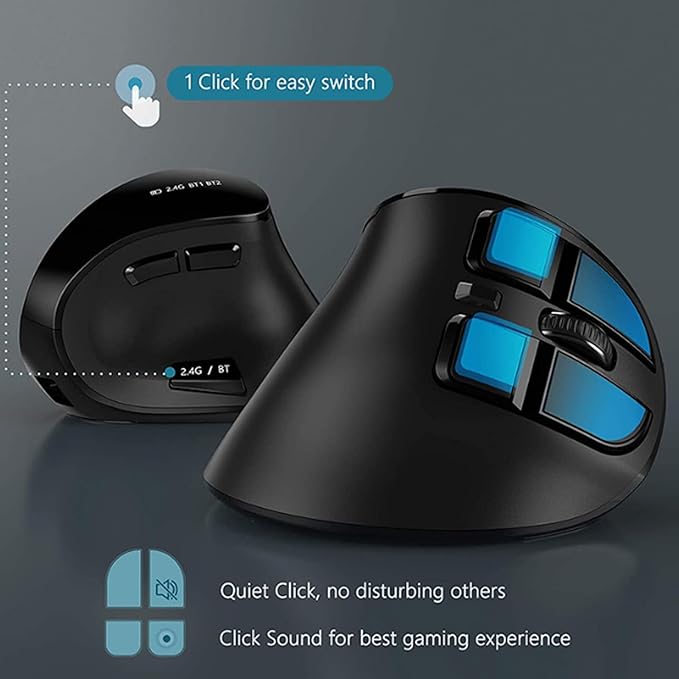 Zopsc Ergonomic Mouse Bluetooth 2.4G Double Mode DPI 1000 1600 2400 Ergonomic Vertical Mouse with Silent Click for Laptop PC Desktop