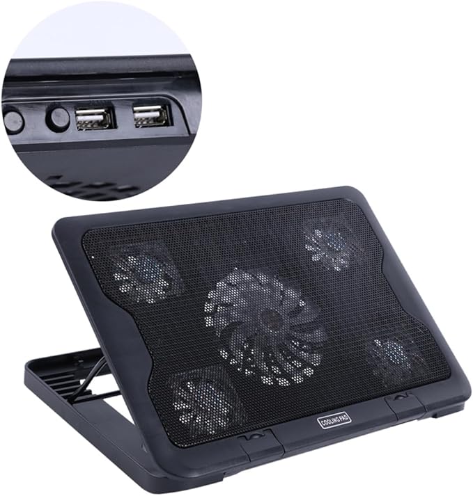 Gadpiparty Laptop Cooling Pad USB 5 Fans Cooler Base with Adjustable Stand Anti-Skid Heatsink for Gaming and Office Laptops Black