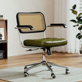 YCKEGEW Leather Padded Home Desk Chair Office Armchair Study Chair with Wheels Hollow Backrest SupportAdjustable Height Computer Work Chair for Office Home(Greem)