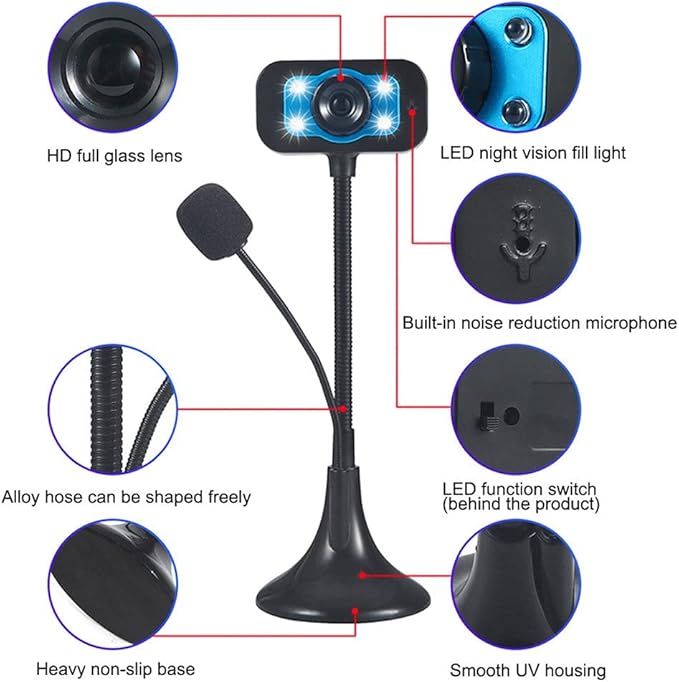 2.0 Webcam Camera Web Cam Mic LED Desktop Computer PC Video Microphone Night Vision