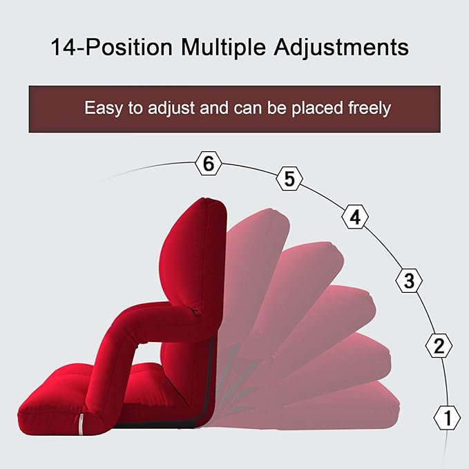 Adjustable 6-Position Floor ChairLazy Sofa Chair with Back SupportFolding Chaise Lounge Sofa Chair with ArmrestPadded Comfy Recliner Gaming Chairs for Living Room Bedroom (Grey)