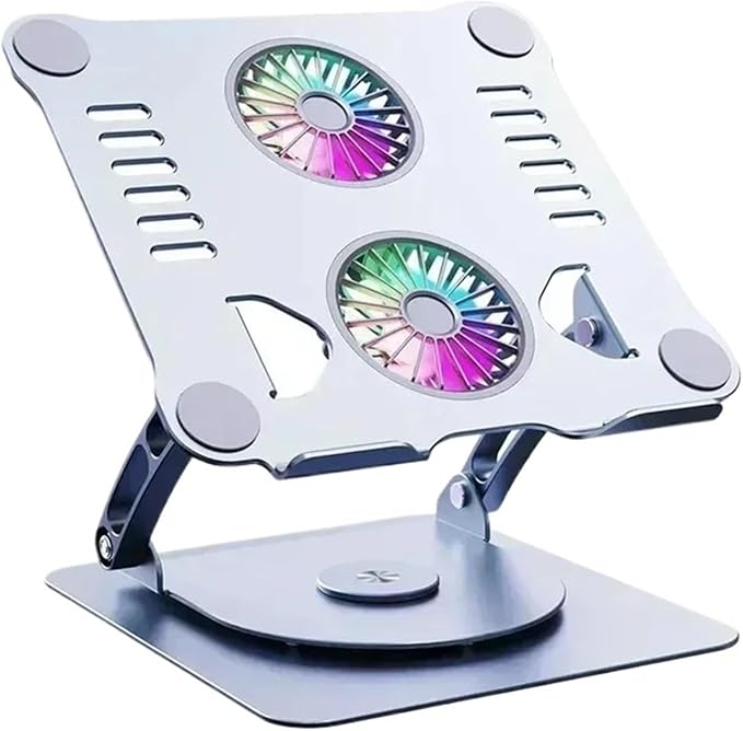 Laptop Stand with Computer Cooling Fan Pad for Adjustable Aluminum Alloy Bracket Laptop Cooler Base Stand Foldable(T619 Type 2-Color 2)
