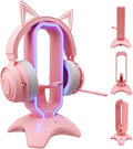 Tilted Nation Cute Headphone Stand Pink | Headset Stand with RGB Mouse Bungee Holder and 2 Port USB Hub Charger - Desk Gaming Accessories