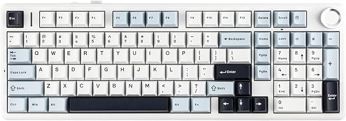 MechLands Aula F99 PRO 96% Mechanical Gaming Keyboard BT5.0/USB-C/2.4GHz Wireless Hot Swappable Gasket Custom Keyboard with 8000mAH Battery Rotary Knob RGB Backlit for Win/Mac (White Blue)