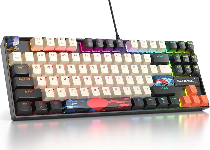Fogruaden RGB Wired 75% Percent Mechanical Keyboard with Red Switch TKL Mechanical Keyboard 75 Percent 87 Keys NKRO Compact Gaming Keyboard 75% for Win/Mac Laptop PC Gamer (Carbon/87)