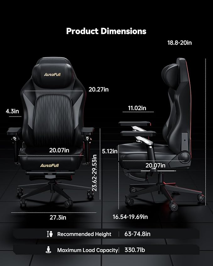 AutoFull M6 Gaming Chair Ergonomic Office Chair with Ventilated Heating AUTO Dynamic Tracking Lumbar Support 6D Adjustable Armrests and Footrest (Black)