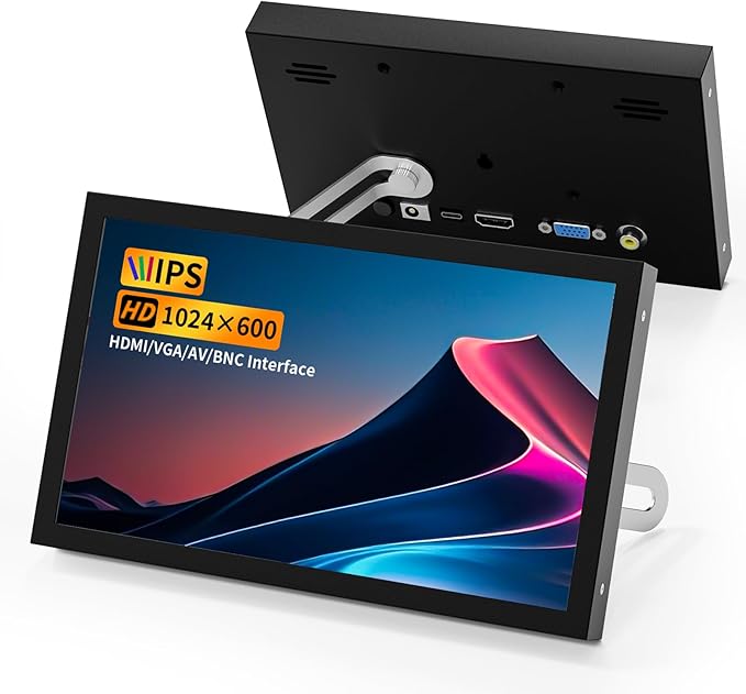 7 Inch Mini Monitor HDMI Portable Vga Monitor with AV BNC 1024×600 LCD Screen with Built-in Speakers 178° View Angle IPS Multi-Function Mini Small Display for Raspberry Pi PC/TV/DVD/CVBS