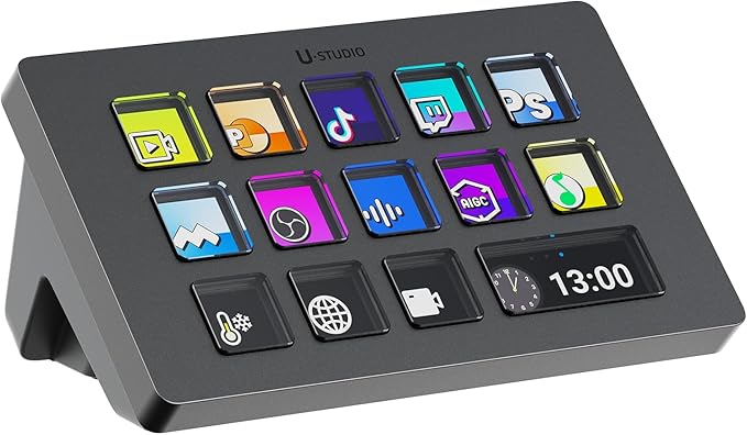 ULANZI D200 U-Studio Macro Keyboard Stream Controller 14 LCD Keys 13 Customizable Macro Keys Deck to Control Apps and Software Trigger Actions in OBS Twitch YouTube and more for Mac/PC