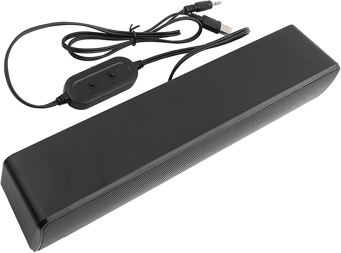USB Wired Soundbar Mini Wired Stereo Soundbar Computer Speakers Desktop Soundbar Music Player Bass Surround Sound Box 3.5mm Input for PC Cellphones (Black)