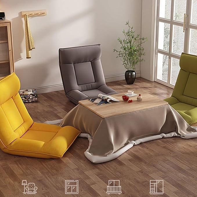 ELEFOCUS Bedroom Gaming Floor Chairs for Adults Folding Lazy Sofa Chair with 5-Position Adjustable Headrest Backrest Foldable Chaise(Beige)