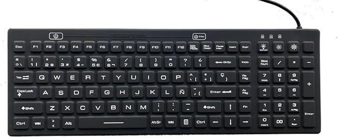 DS International Spanish Layout Backlit Industrial Silicone Full Size Keyboard with IP68 Protection - IKB106BL-S