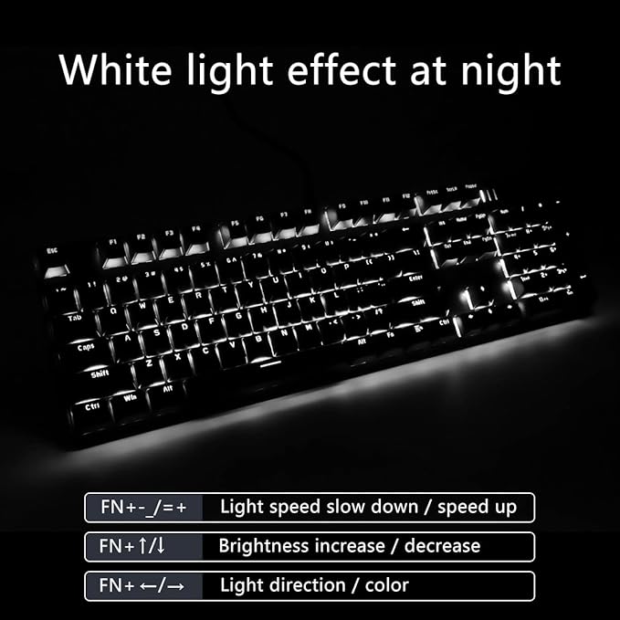 Qisan 104 Mechanical Keyboard for Gaming | Large Size USB White Backlit Gaming Keyboard Wired | US Layout Brown Switches Hot Swappable Mechanical Clicky Keyboards Compatible with PC &amp Laptop
