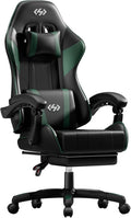 HLDIRECT Gaming Chair Ergonomic Computer Office Chair with Lumbar Support Footrest Headrest PU Leather 360° Swivel Adjustable Height Metal Frame 200 lbs Capacity (Black&ampGreen)