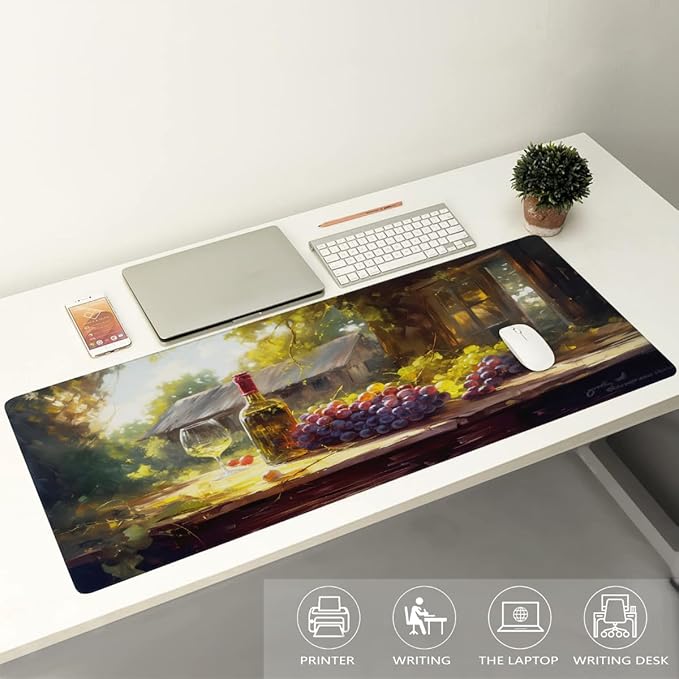 Painting Grape Wine Farm Large Mouse Pad Gaming Mousepad Desk Mat for Desktop Computer Keyboard Waterproof Mouse Mat Desk Pad with Non-Slip Base for Game School Office Home 35.4 x 15.7