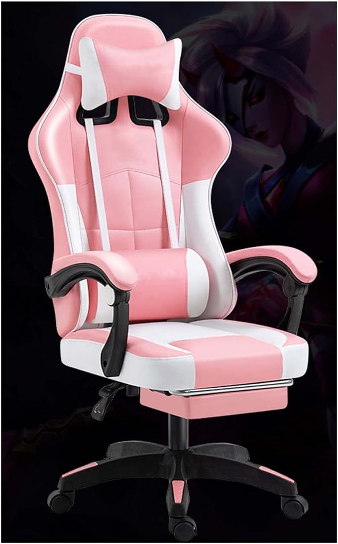 Ergonomic Gaming Chair Comfortable Gaming Chair with Footrest Computer Chair Adjustable Swivel Gaming Office Chair with Lumbar Support Pink