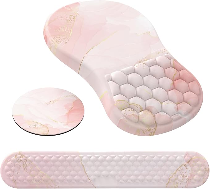 L-SPOUTTO Mouse Pad Wrist SupportErgonomic Mouse Pad with Wrist RestComputer Mouse Pads Pain Relief Keyboard Wrist Rest with CoasterComputer Mouse Pad for Laptop Keyboard Office-Pink Marble