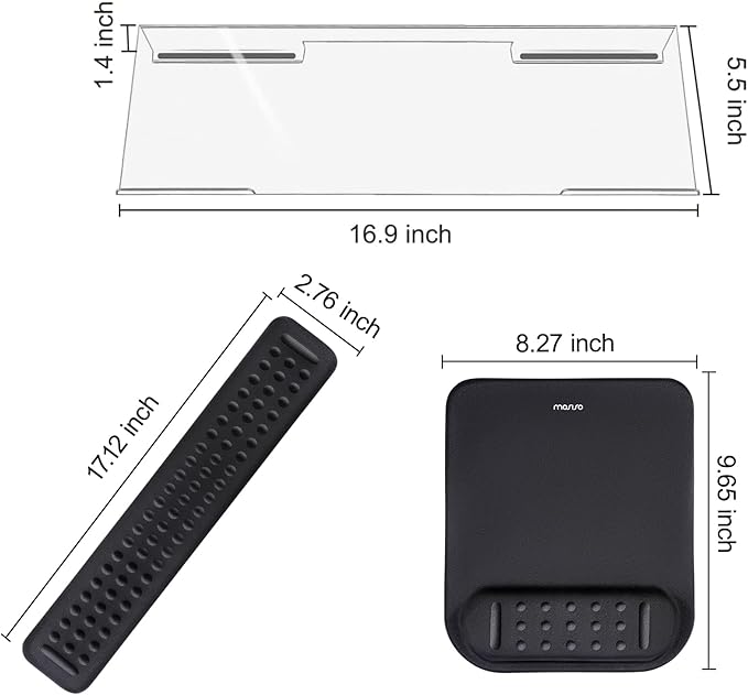 MOSISO Computer Keyboard Stand&ampWrist Rest Support for Keyboard &ampMouse Pad Set Ergonomic Massage Wrist Rest Set Easy Typing Working Acrylic Clear Stand for Office Home Black