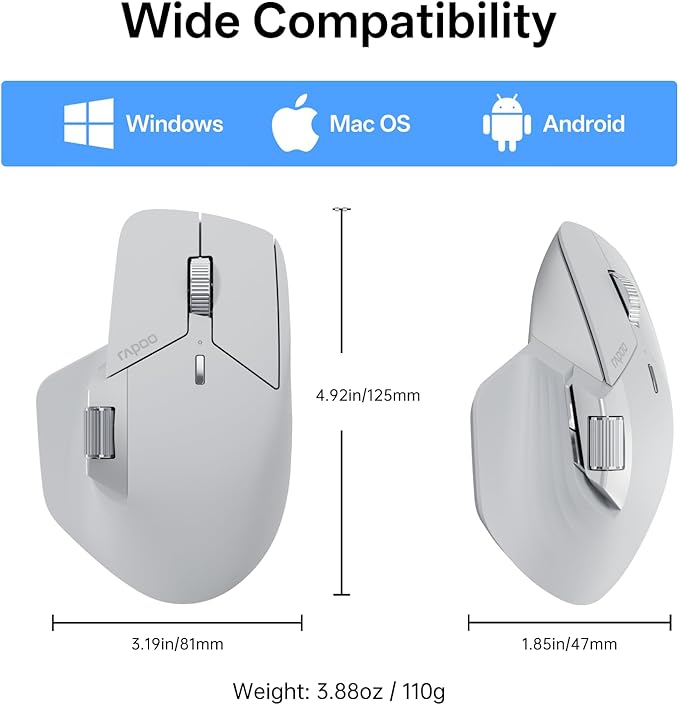 Rapoo MT760 PRO Wireless Mouse NearLink + Bluetooth 5.0 Multi-Device 12K DPI 2K Polling Ergo for Work &amp Gaming 11 Programmable Buttons On-Board Memory Quiet Clicks USB-C 120 Days Battery
