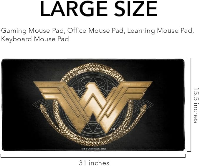 Wonder Woman Movie Golden Lasso Logo Large Gaming Mouse Pad Desk Mat with Stitched Edges Non-Slip Base for Gamer Home and Office 31.5 x 15.7