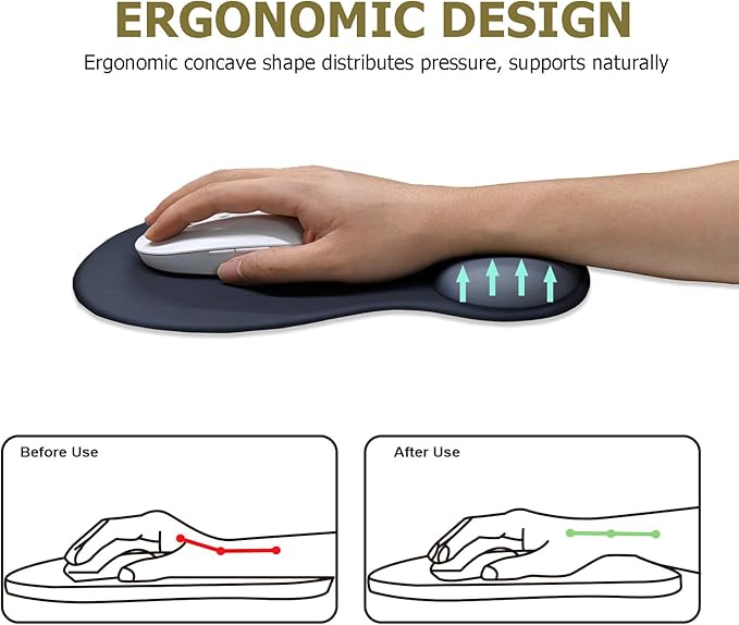 Gel Mouse Pad with Wrist Rest Ergonomic Office Keyboard Wrist Rest and Mousepad with Wrist Support Computer Mouse Pad with Non-Slip PU Base and Desk Accessories Mat for Home &amp Gaming Onyx Black