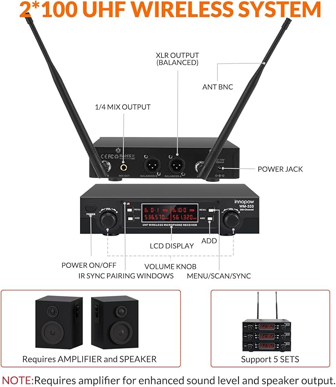 200-Channel Wireless Lavalier Microphone Dual UHF Bodypack Cordless Lavalier Mic System Set Auto Scan Long Range 200-240Ft 16 Hours Use Ideal for Speaking Classroom 2023 333B…