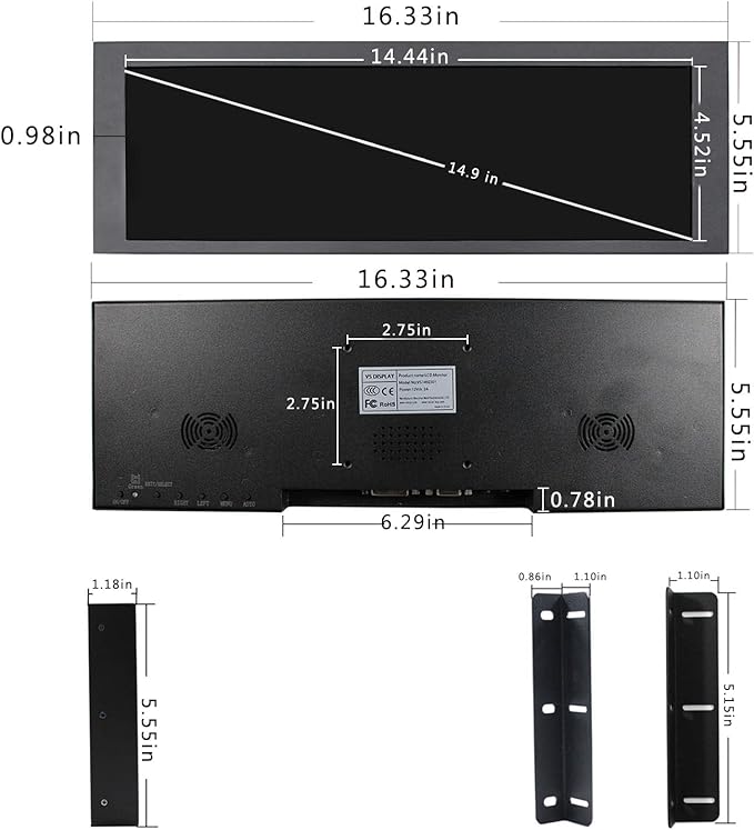 VSDISPLAY 14.9inch 1280x390 LCD Monitor VS149ZJ01which with Screen LTA149B780F and DVI VGA Input Controller Board 68676 as a bar Display Monitor/Advertising Screen