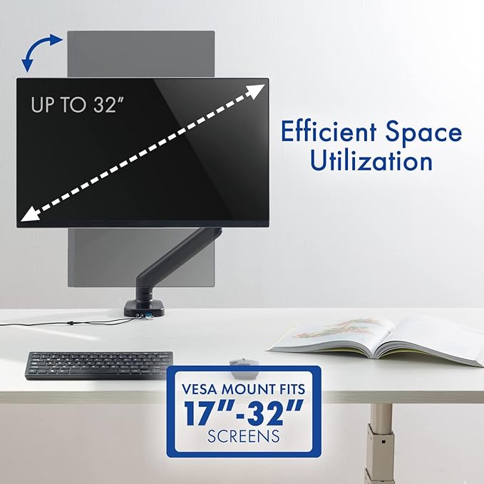 Spring LCD Monitor Arm with USB and Multimedia Ports for: ASUS TUF Gaming 27 2K HDR Gaming Monitor (VG27AQ) - QHD (2560 x 1440) 165Hz 144Hz 1ms Low Motion Blur Speaker