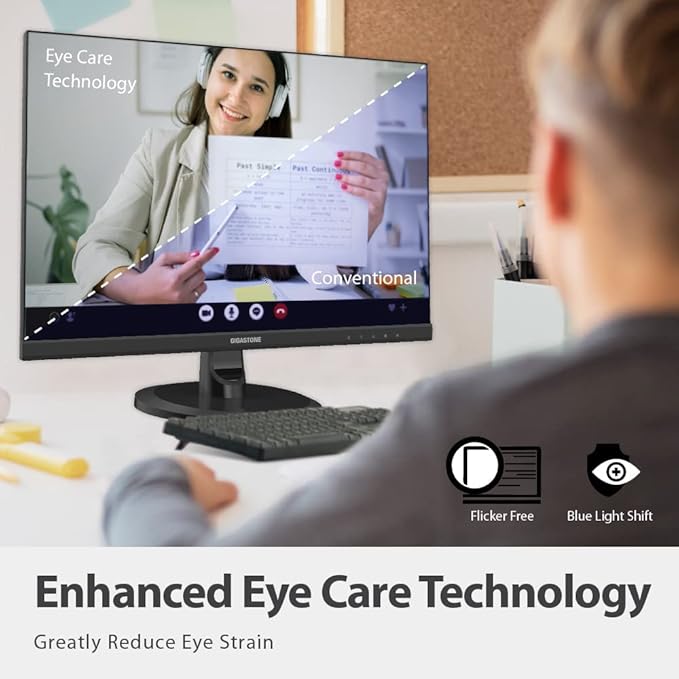 Gigastone 24 inch IPS LED Back Light Monitor 75Hz FHD 1920 x 1080 1080P 178° Wide View Frameless Computer Monitor 5ms Built-in Speakers Eye Care Technology Ergonomic Tilt VESA Mount HDMI VGA