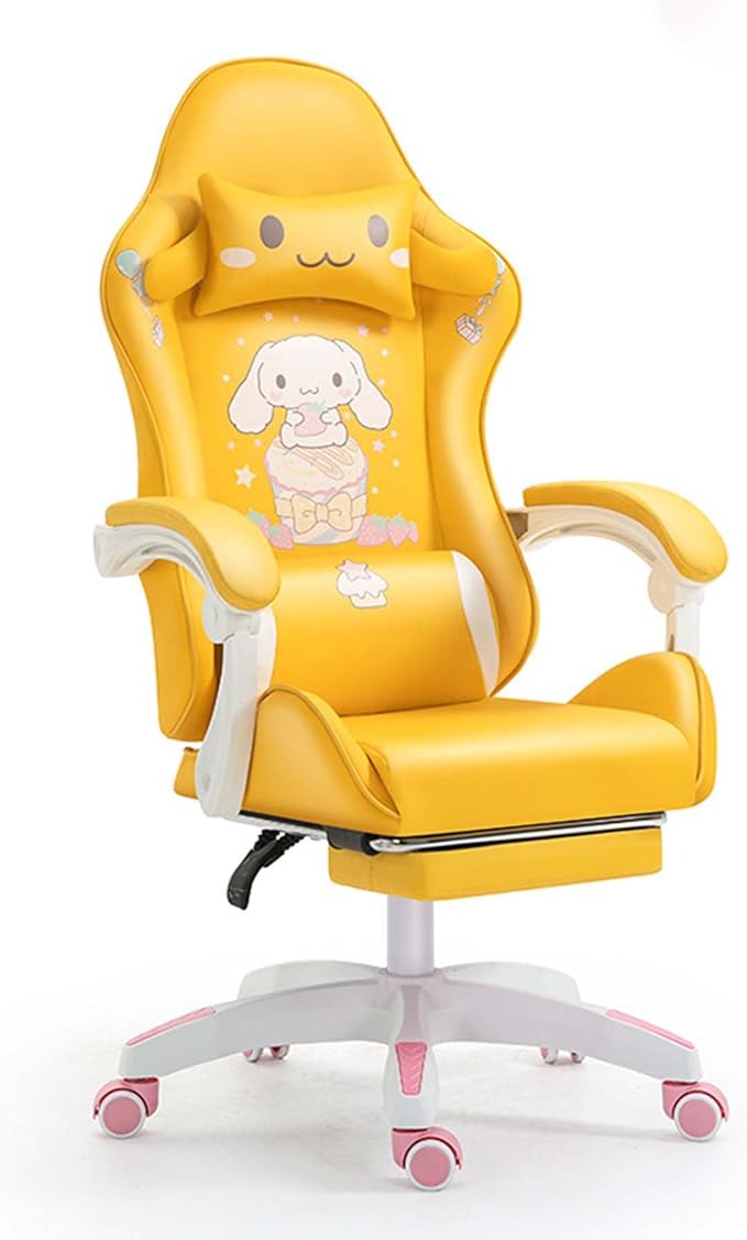 TBQATNTS Gaming Chair for GirlsErgonomic Gaming ChairDesk Chair with Foot RestVideo Game Chair Leather High Back Racing Computer Gaming Chair with Lumbar Support and HeadrestYellow