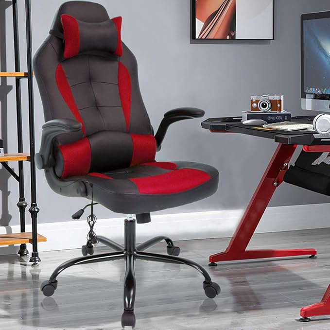 Massage Gaming Chair Ergonomic Office Chair High Back Desk Chair PU Leather Executive Chair with Lumbar Support Headrest Armrest PC Racing Computer Chair Task Rolling Swivel Chair Red