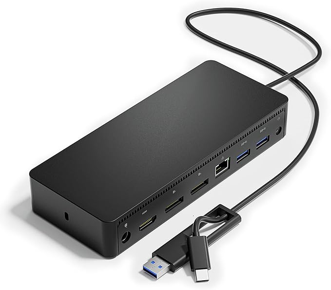 D6000 Universal Docking Station USB 3.0 and USB C Single 5K or Triple 4K Display Docking Station with Two DisplayPort and HDMI for Windows and Mac (1HDMI 2DP 1Audio 4USB3.0 1USB C 1Speaker Out)