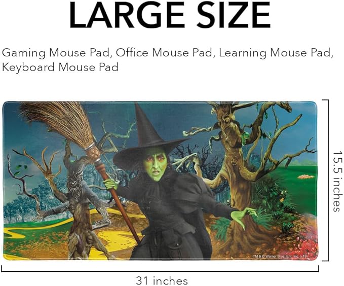 Wizard of Oz Wicked Witch Character Large Gaming Mouse Pad Desk Mat with Stitched Edges Non-Slip Base for Gamer Home and Office 31.5 x 15.7