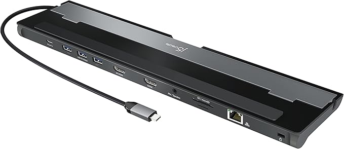 j5create USB-C Dual HDMI Docking Station (10-in-1) 4K + 1080p Dual HDMI Display 5Gbps USB-A x3 SD Card Reader PD 100W RJ45 Ethernet Combo Audio Jack for MacBook and Windows Laptop (JCD542)