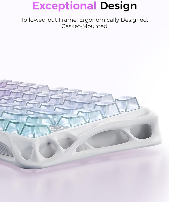 GravaStar Mercury K1 Lite 75% Gaming Keyboard 2.4GHz/BT/Wired Tri-Mode Wireless Keyboard Clear Keycaps Gasket Hot Swappable Mechanical Keyboard Pre-lubed Linear Switches RGB Backlit-Crystal Aurora