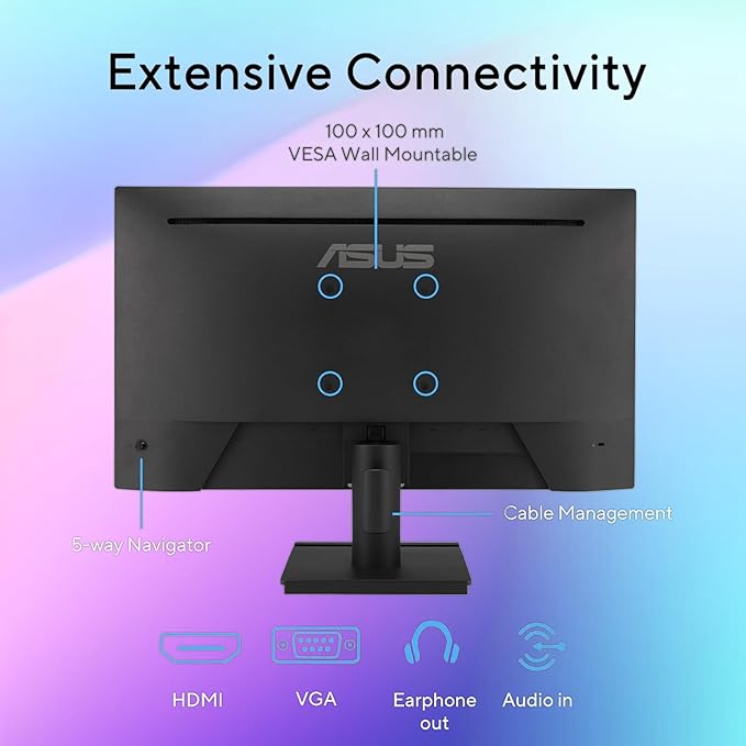 ASUS 24 Monitor FHD(1920x 1080) 120Hz 1ms Adaptive-Sync 99% sRGB Anti-Glare Eye Care VESA Mountable HDMI VGA Frameless Low Blue Light Tilt Adjust Black for Office and Gaming