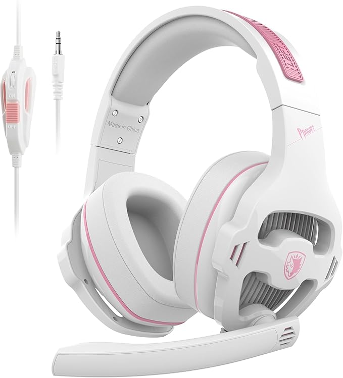 Pink Gaming Headset with Mic for PS5 PS4 Xbox Series X|S PC Wired Gaming Headset with Noise Cancelling Microphone Cute Gaming Headphones for Girls Stereo PC Headset for Nintendo Switch