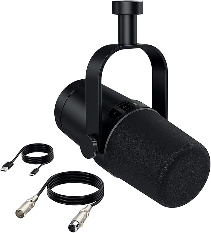 USB/XLR Dynamic Microphone for Podcasting Gaming Live Streaming &amp Recording with Touch Mute Button &amp Headphones Jack