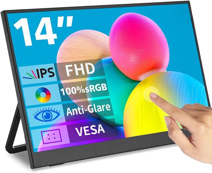 Portable Monitor Touchscreen 14USB-C &amp FHD External Display 100% sRGB Anti-Glare Eye CarePrivacy ProtectionLow-PowerVESA Mountable Travel Monitor for Laptop/Mac/Gaming/Office